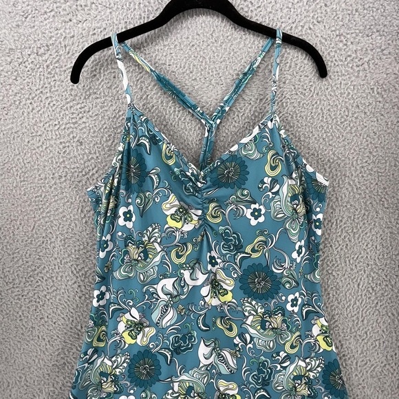 Prana Dress Womens XL Blue Floral Slip Sundress V-Neck Strappy Jersey Summer - Picture 2 of 8